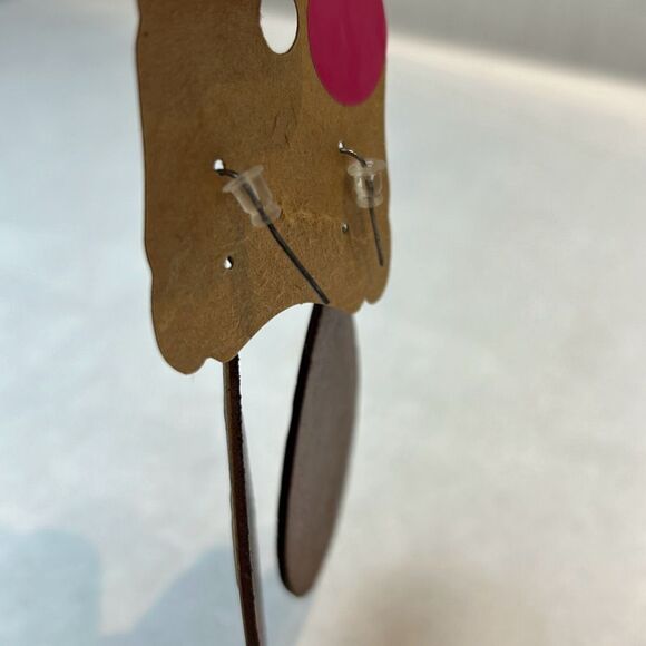 NEW Justin Leather Earrings Southwest Western Brown Flower Floral Gold Tone - Picture 3 of 4